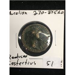 270-275A.D ANCIENT ROME,AURELIAN BRONZE REDUCED SESTERTIUS