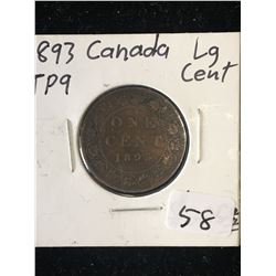 1893 CANADA LARGE CENT! TRIPLE PUNCHED 9! RARE!!