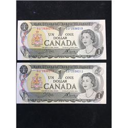 1973 BANK OF CANADA $1 NOTES! 2 IN SEQUENCE! GEM UNC!