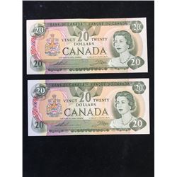 1979 BANK OF CANADA $20 NOTES! 2 IN SEQUENCE!