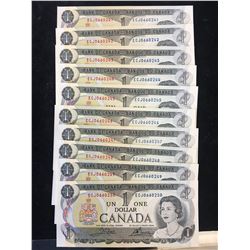 1973 BANK OF CANADA $1 NOTES! 10 IN SEQUENCE! GEM UNC!