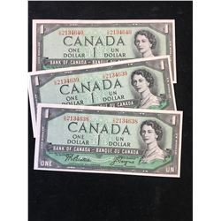 1954 BANK OF CANADA $1 NOTES ..3 IN SEQUENCE