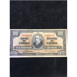 1937 BANK OF CANADA $100 NOTE!