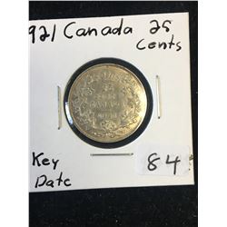 1921 CANADA 25 CENTS! KEY DATE !