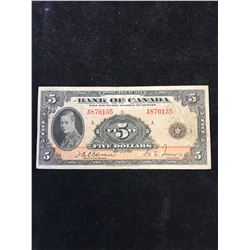 1935 BANK OF CANDA $5 NOTE!ENGLISH TEXT!
