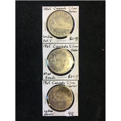 1965 CANADA SILVER DOLLAR LOT! 3 VARIETIES!SM,MED,LG BEADS!!