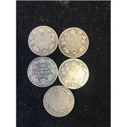 1906-1936 CANADA 25 CENTS LOT OF 5 COINS!