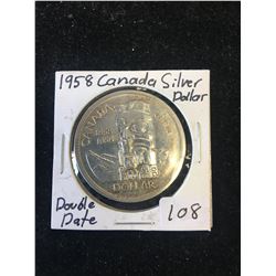 1958 DOUBLE DATE CANADA SILVER DOLLAR!