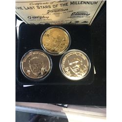 HIGHLAND MINT LAST STARS OF THE MILLENNIUM 3 COIN SET! 24K GOLD OVERLAY