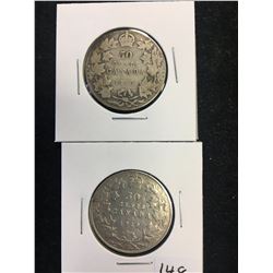 1910 CANADA 50 CENTS VIC LEAVES AND EDWARD LEAVES! LOT OF 2 COINS