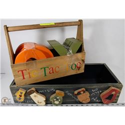 WOOD TIC TAC TOE SET WITH RUSTIC WOODEN MITTENS