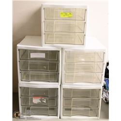 LOT OF FIVE 3 TIER PLASTIC ORGANIZERS