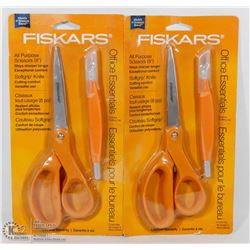 LOT OF TWO FISKARS 8" GENERAL USE SCISSORS &