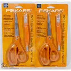 LOT OF TWO FISKARS 8" GENERAL USE SCISSORS &