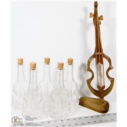 FLAT OF GUITAR SHAPED BOTTLES & A WOODEN GUITAR