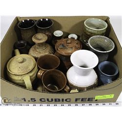 POTTERY COLLECTION INCL CUPS, VASES, BOWLS & POTS.