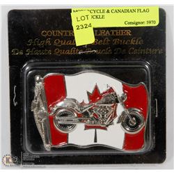 MOTORCYCLE & CANADIAN FLAG BELT BUCKLE
