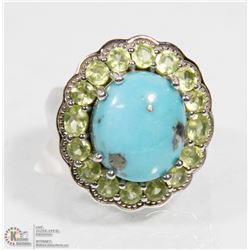 4) STERLING SILVER WITH TURQUOISE AND PERIDOT RING