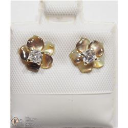 5) 14KT CZ EARRINGS W/ MOTHER OF PEARL JACKET