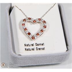 14) STERLING SILVER GARNET PENDANT NECKLACE