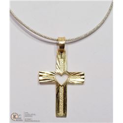 16) 10KT GOLD CROSS PENDANT ON HIGH FASHION CORD