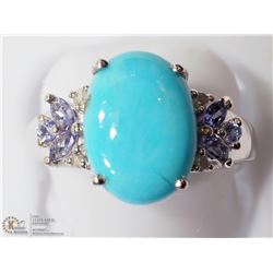 18) ST. SILVER TURQUOISE TANZANITE DIAMOND RING
