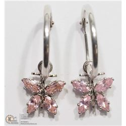 24) 14KT HOOP PINK CZ BUTTERFLY EARRINGS