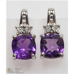27) STERLING SILVER AMETHYST W/ DIAMOND EARRINGS