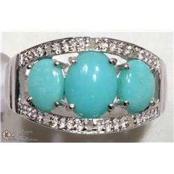 37) STERLING SILVER TURQUOISE W/ DIAMONDS RING