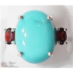 42) STERLING SILVER ARIZONA TURQUOISE GARNET RING