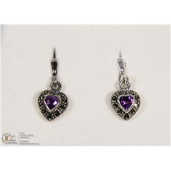 50) STERLING SILVER AMETHYST MARCASITE EARRINGS