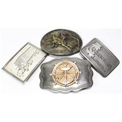 4 BELT BUCKLES, INCL A DEER, SHIPS WHEEL & SEMI