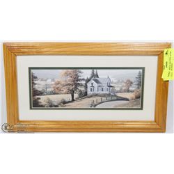 WOOD FRAMED & MATTED 14"X8" FARMHOUSE PRINT