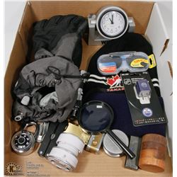 BOX W/REI WINTER GLOVES, CANADA TOQUE,