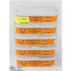 FIVE TUBS OF PARTICLE BOARD SCREWS