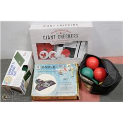 FLAT OF SPORTS ITEMS GIANT CHECKERS (UNUSED),