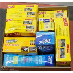FLAT OF GARBAGE BAGS AND ZIPLOC BAGS