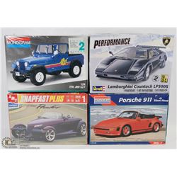 LOT OF 4 MODEL CAR KITS INCL PORCHE 911,