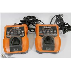 PAIR OF RIDGID LITHIUM ION BATTERY CHARGERS
