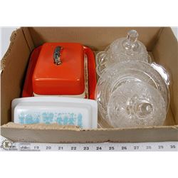 4) FLAT W/ ANTIQUE WEDGEWOOD CHEESE TRAY & LID,