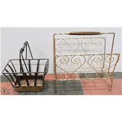 VINTAGE BRASS COLOR MAGAZINE RACK AND WIRE