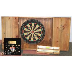 DARTBOARD IN CABINET WITH ACCESSORIES