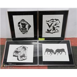 SET OF 4 NATIVE PRINTS FRAMED & MATTED, 15X12.
