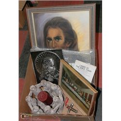 BOX W/ 3 RELIGIOUS PICTURES - 1 LARGE &