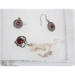 3PC RED STONE/CZ FASHION JEWELRY SET