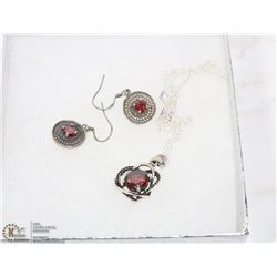 3PC RED STONE FASHION PENDANT & CHAIN WITH DROP