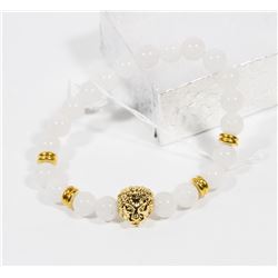 #1-WHITE JADE BRACELET  LION HEAD BEAD