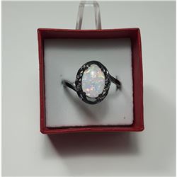13 - WHITE FIRE OPAL & CRYSTAL RING