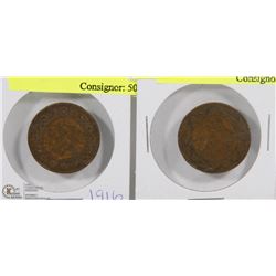 1916 AND 1918 CANADIAN LARGE PENNIES