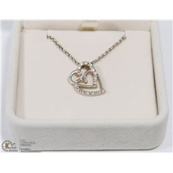 DOUBLE HEART PENDANT W/STONES AND NECKLACE